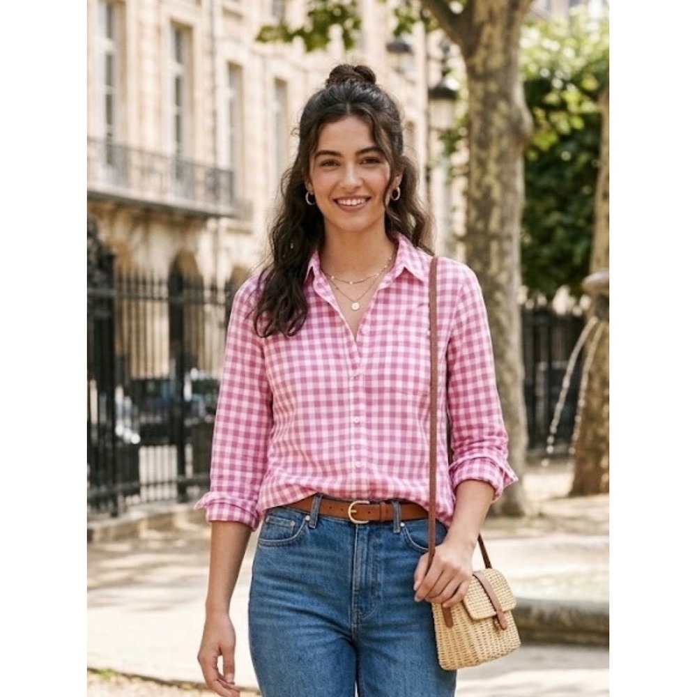 J.Crew Womens XS Pink Gingham Cotton Button Down Shirt Long Sleeve Classic Fit